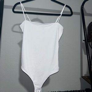 White square neck strap thong bodysuit